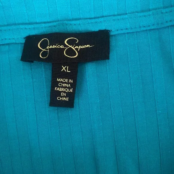 Jessica Simpson Slinky Blue Striped Ribbed Button Down Stretch Knit Shirt XL - Picture 7 of 9
